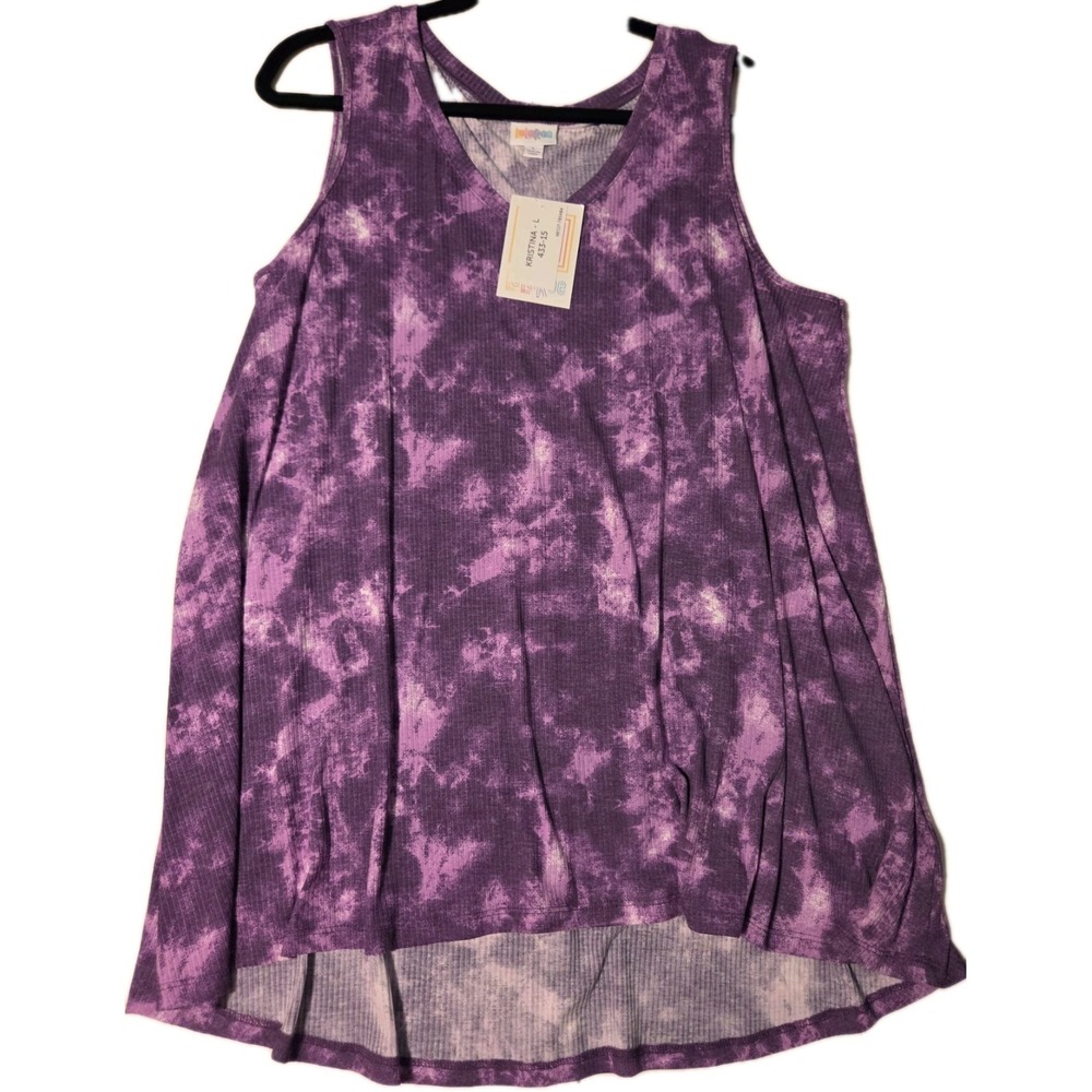 LuLaRoe Kristina V Neck Tank Top Shirt LARGE Purple Tye Dye Oversized NWT